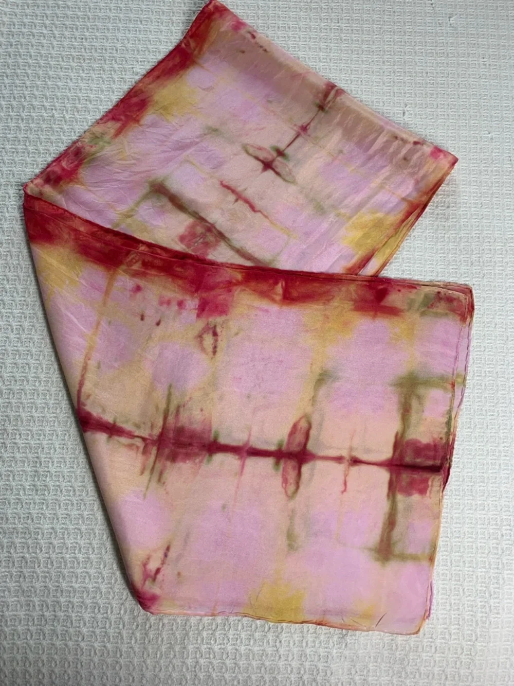 Pink and yellow silk tie dye scarf